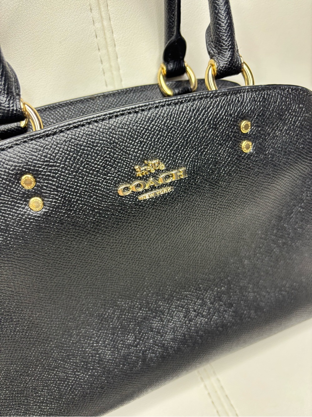 Coach Mini Lillie Carryall in black crossgrain leather and gold hardware - Picture 2 of 14